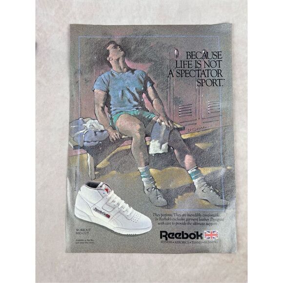 Vintage 1986 Reebok Because Life Is Not A Spectator Sport Paper Print Ad - Picture 1 of 6